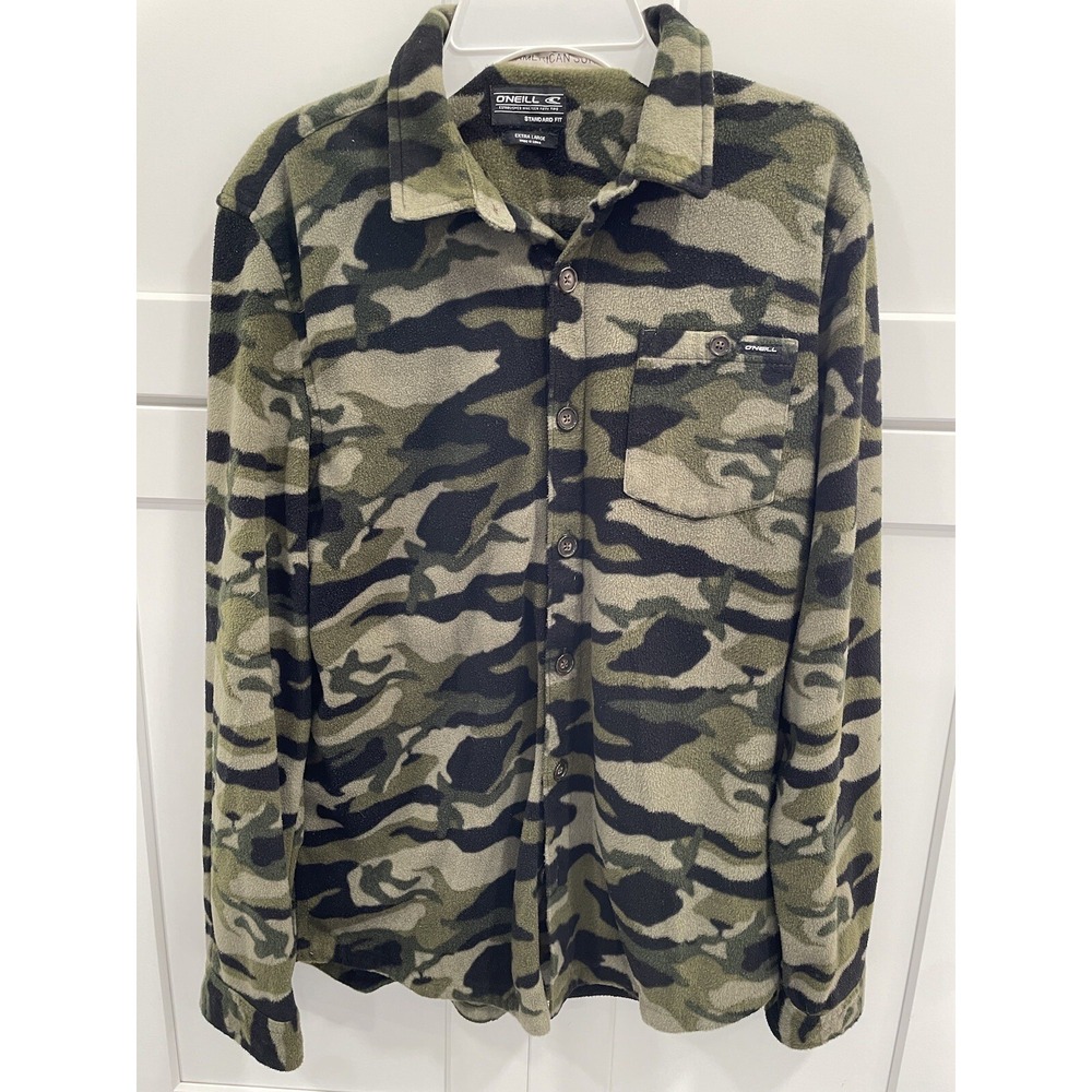 O'Neill Boys Camo Fleece Hooded Button Front Superfleece Shirt Jacket XL SI48